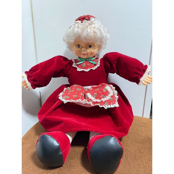 VINTAGE Mrs Claus Plush by Matrix Industries Velvet Red Dress Sits Christmas - Picture 1 of 8